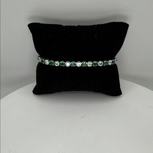 197. White Gold Plated Emerald Green and Crystal Stones Bracelet 6 1/2”
